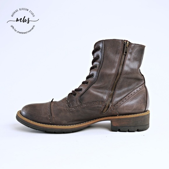 Steve Madden Nathen Lace Up Leather Cap Toe Brogue Combat Boots Brown Men 10D main image 13